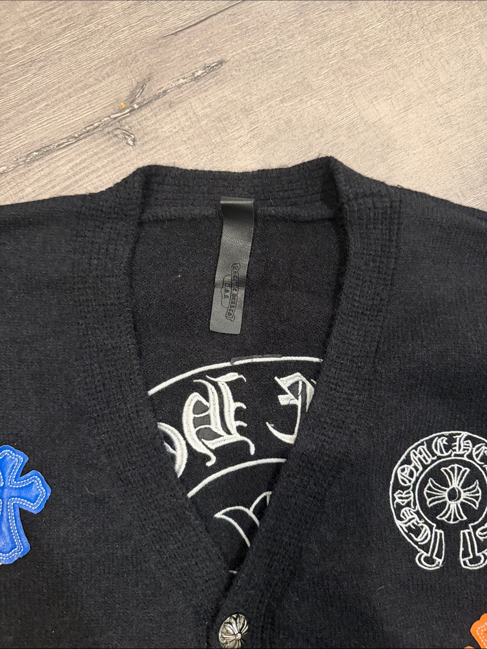 Chrome Hearts Black Crewneck Sweater with Multicolor Cross Appliqués - Picture 3 of 3